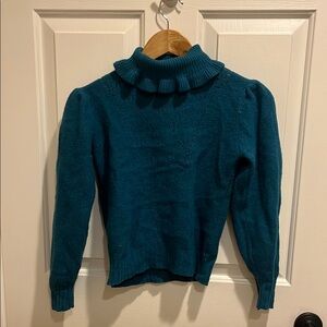 Vintage Teal Ruffled Women's Sweater